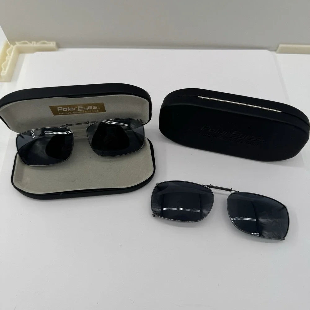 Polar Optics Eyes Premium Polarized Clip On Sunglasses Lot Of 2 Rectangular Case